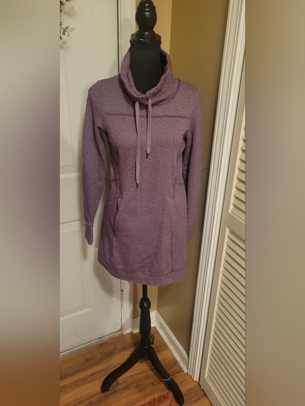 Kyodan Heathered Purple Cowl-Neck Tunic Sweatshirt Dress, Size XS